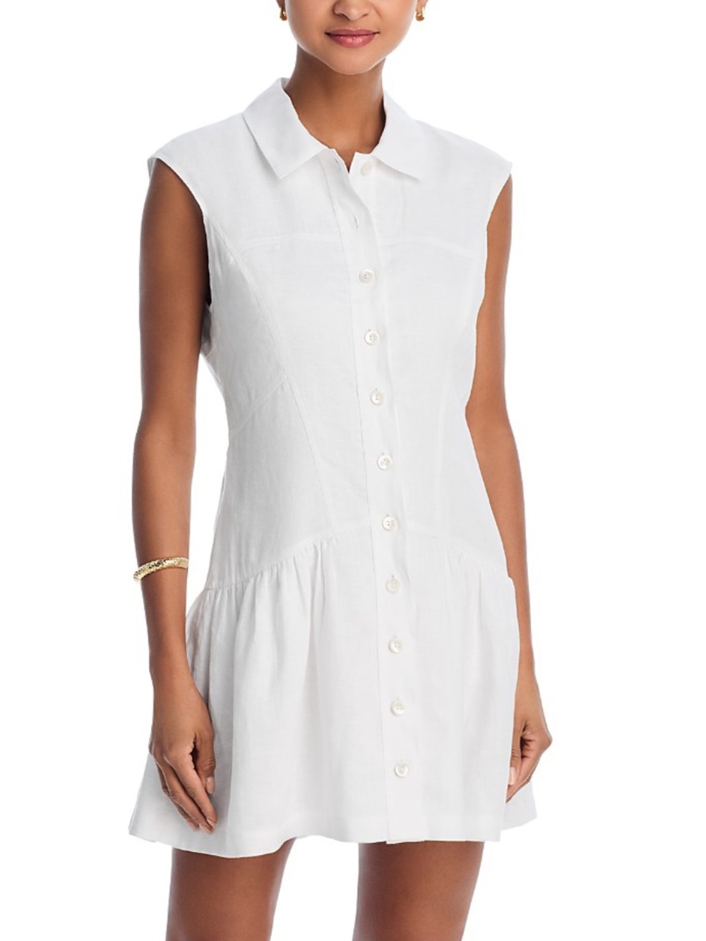 FRAME White Sleeveless Button-Front Linen Dress - Small